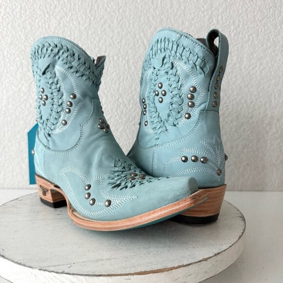 Lane COSSETTE Ladies Cowboy Bootie Sz 7 Blue Leather Cowgirl Western Short Boots - Picture 1 of 12